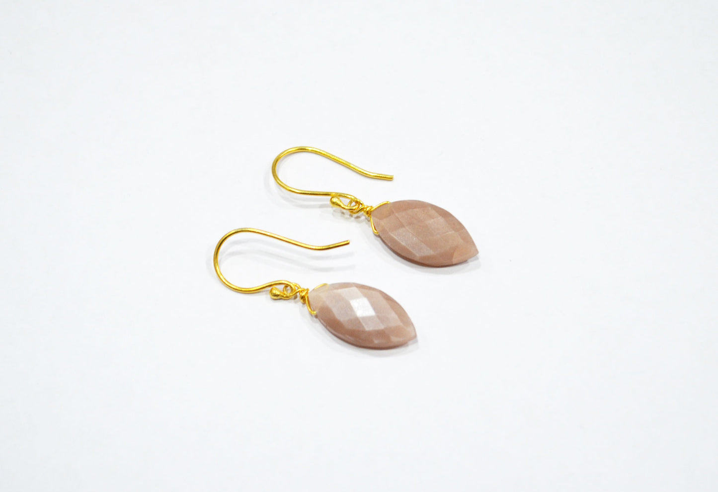 Peach Moonstone Faceted Marquise Shape Earrings , Peach Moonstone Gold Plated Brass Dangle Earrings , Women Earrings , 10x20 mm , RB-7344