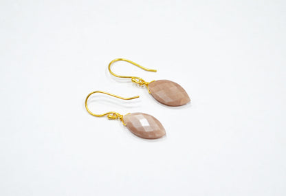 Peach Moonstone Faceted Marquise Shape Earrings , Peach Moonstone Gold Plated Brass Dangle Earrings , Women Earrings , 10x20 mm , RB-7344