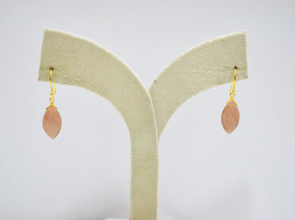 Peach Moonstone Faceted Marquise Shape Earrings , Peach Moonstone Gold Plated Brass Dangle Earrings , Women Earrings , 10x20 mm , RB-7344