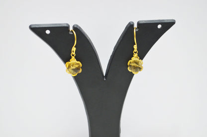Citrine Faceted Flower Shape Earrings , Citrine Gold Plated Brass Dangle Earrings , Women Earrings , 10 mm , RB-7345
