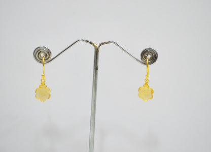 Citrine Faceted Flower Shape Earrings , Citrine Gold Plated Brass Dangle Earrings , Women Earrings , 10 mm , RB-7345