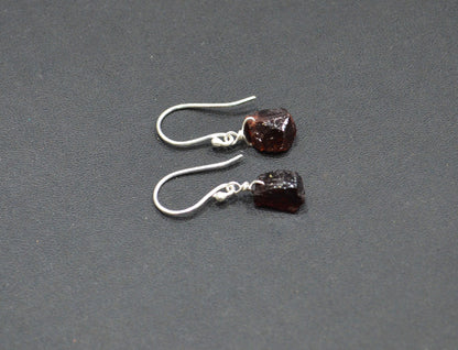 Mozambique Garnet Rough Nuggets Shape Earrings , Mozambique Garnet Silver Plated Brass Dangle Earrings , Women Earrings , 10 - 11 mm , RB-7346
