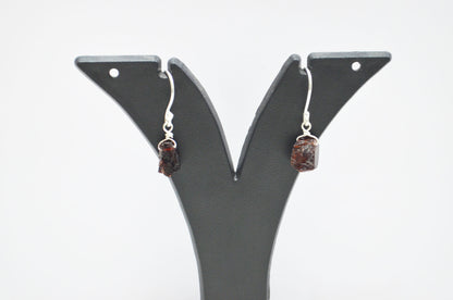 Mozambique Garnet Rough Nuggets Shape Earrings , Mozambique Garnet Silver Plated Brass Dangle Earrings , Women Earrings , 10 - 11 mm , RB-7346