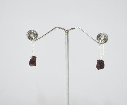 Mozambique Garnet Rough Nuggets Shape Earrings , Mozambique Garnet Silver Plated Brass Dangle Earrings , Women Earrings , 10 - 11 mm , RB-7346