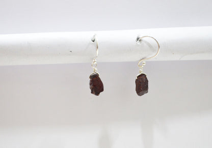 Mozambique Garnet Rough Nuggets Shape Earrings , Mozambique Garnet Silver Plated Brass Dangle Earrings , Women Earrings , 10 - 11 mm , RB-7346