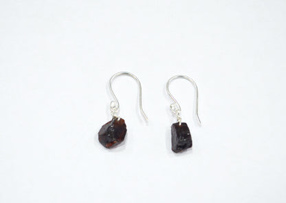 Mozambique Garnet Rough Nuggets Shape Earrings , Mozambique Garnet Silver Plated Brass Dangle Earrings , Women Earrings , 10 - 11 mm , RB-7346