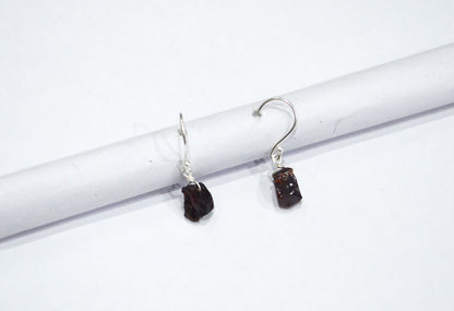 Mozambique Garnet Rough Nuggets Shape Earrings , Mozambique Garnet Silver Plated Brass Dangle Earrings , Women Earrings , 10 - 11 mm , RB-7346