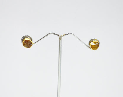 Raw Citrine Electroplated Stud Earrings , Citrine Gold Electroplated Earrings , Raw Gemstone Earrings , Women Earrings , 10 mm , RB-7348
