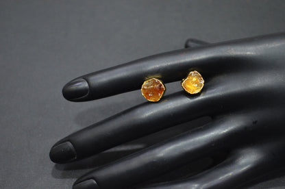 Raw Citrine Electroplated Stud Earrings , Citrine Gold Electroplated Earrings , Raw Gemstone Earrings , Women Earrings , 10 mm , RB-7348