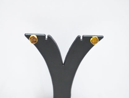 Raw Citrine Electroplated Stud Earrings , Citrine Gold Electroplated Earrings , Raw Gemstone Earrings , Women Earrings , 10 mm , RB-7348