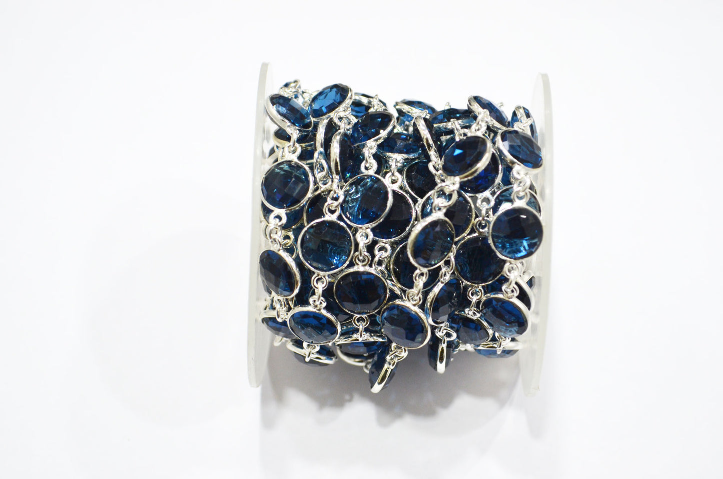 Sapphire Quartz Faceted Coin Shape Connector Chain , 10 - 11 mm , RB-7362