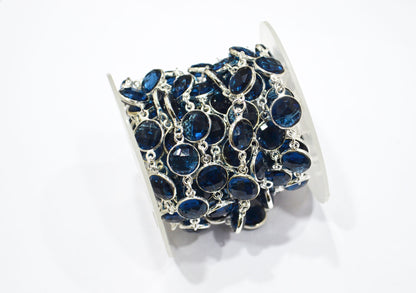 Sapphire Quartz Faceted Coin Shape Connector Chain , 10 - 11 mm , RB-7362