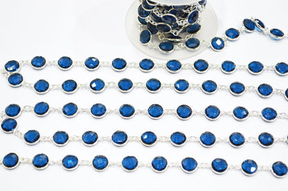 Sapphire Quartz Faceted Coin Shape Connector Chain , 10 - 11 mm , RB-7362