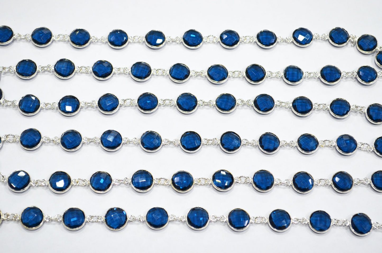 Sapphire Quartz Faceted Coin Shape Connector Chain , 10 - 11 mm , RB-7362