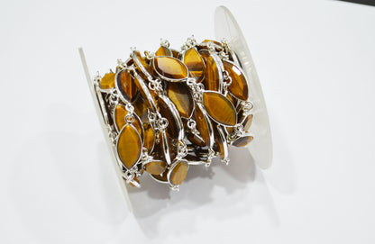 Tiger Eye Faceted Marquise Shape Connector Chain , 10x18 mm , RB-7363