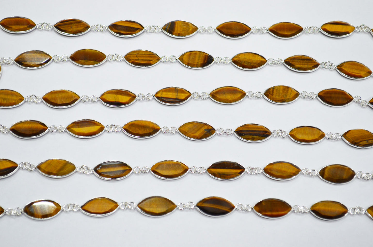 Tiger Eye Faceted Marquise Shape Connector Chain , 10x18 mm , RB-7363