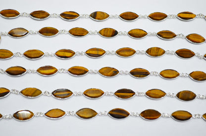 Tiger Eye Faceted Marquise Shape Connector Chain , 10x18 mm , RB-7363