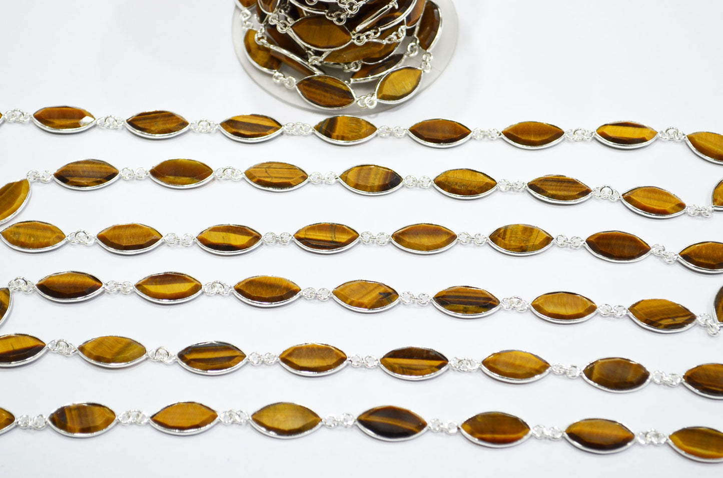 Tiger Eye Faceted Marquise Shape Connector Chain , 10x18 mm , RB-7363