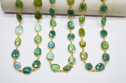 Chrysoberyl Moonstone AB Coated Faceted Slice Shape Connector Chain , 10x12 - 13x16 mm , RB-7365