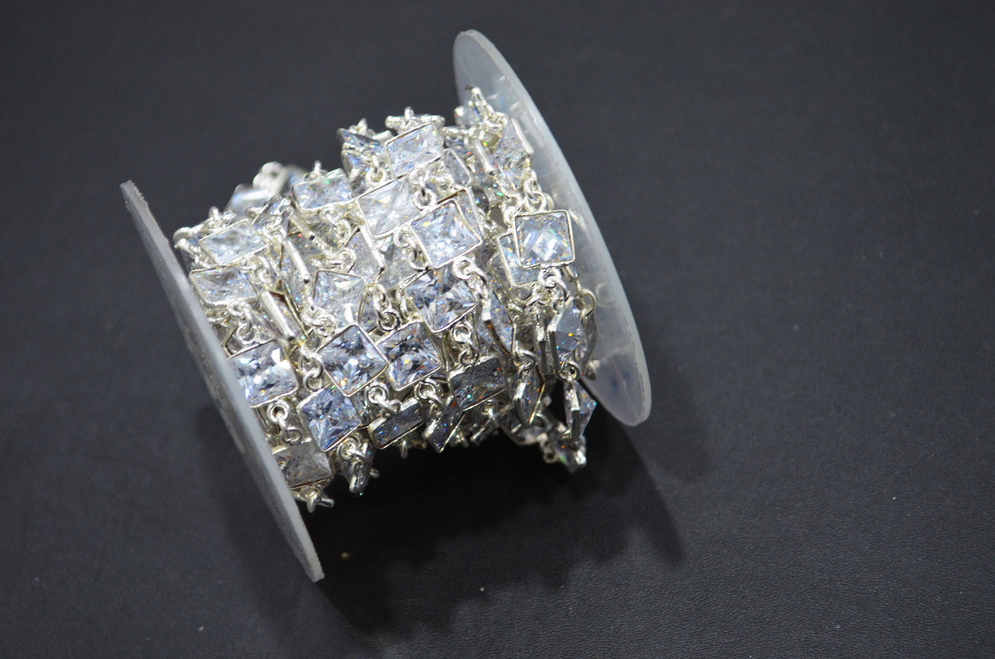 White Cubic Zirconia Diamond Cut Square Shape Connector Chain , 9 mm , RB-7366