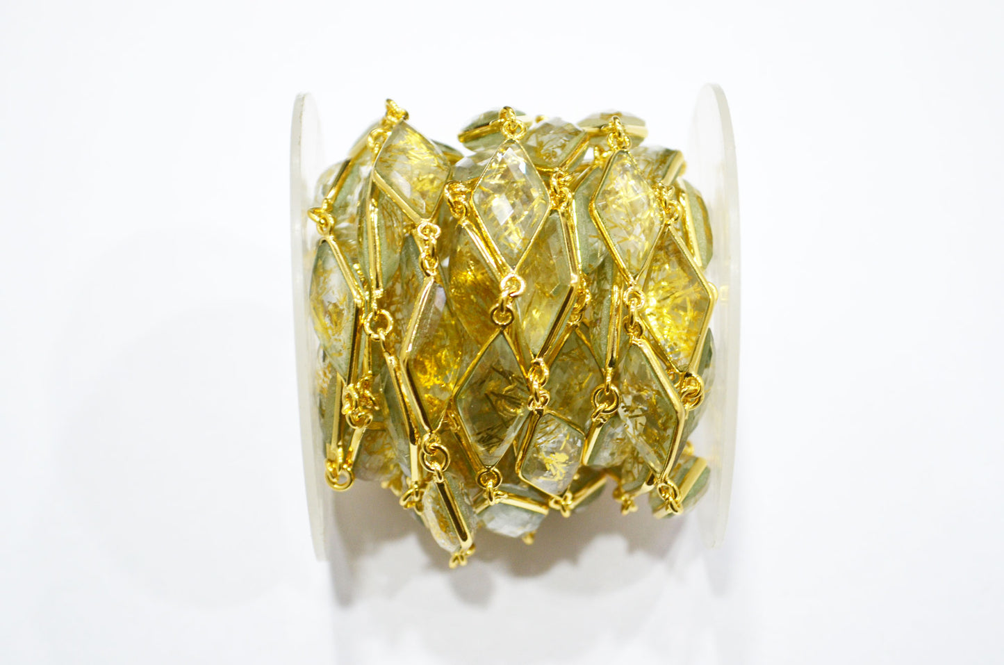 Golden Rutile Doublet Quartz Faceted Diamond Shape Connector Chain , 10x20 mm , RB-7367