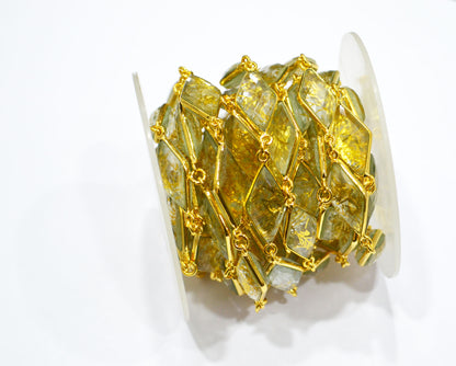 Golden Rutile Doublet Quartz Faceted Diamond Shape Connector Chain , 10x20 mm , RB-7367