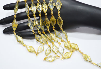 Golden Rutile Doublet Quartz Faceted Diamond Shape Connector Chain , 10x20 mm , RB-7367