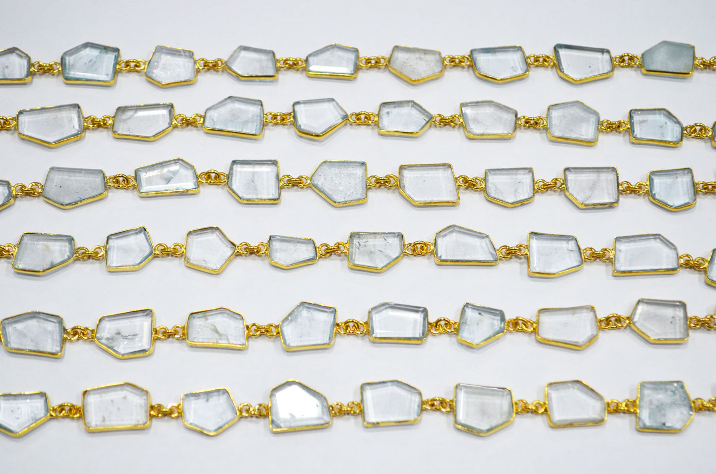 Natural Tint Green Crystal Crown Cut Tablets Shape Connector Chain , 9x11 - 11x15 mm , RB-7368