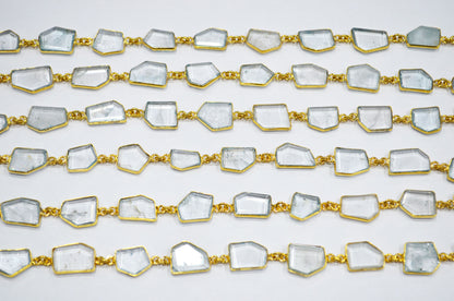 Natural Tint Green Crystal Crown Cut Tablets Shape Connector Chain , 9x11 - 11x15 mm , RB-7368
