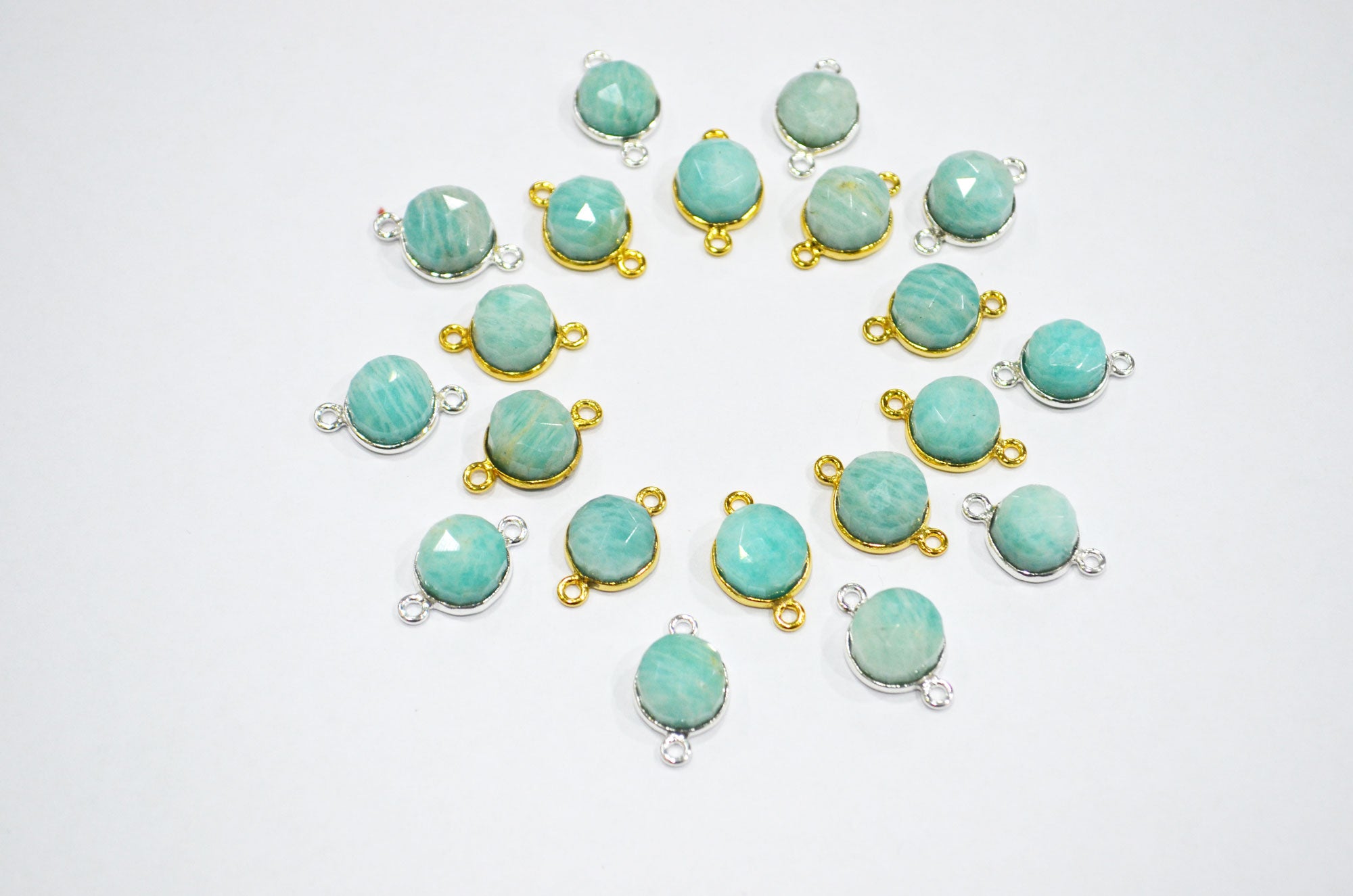 Amazonite Cabochon Rose Cut Round Dom Shape Connector , Sold By Piece , 10 - 11 mm , RB-7369