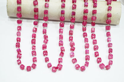 Ruby Rainbow Moonstone Rustic Style Color Coated 3D Box Cube Shape Rosary Beaded Chain , 6 - 8 mm , RB-7373