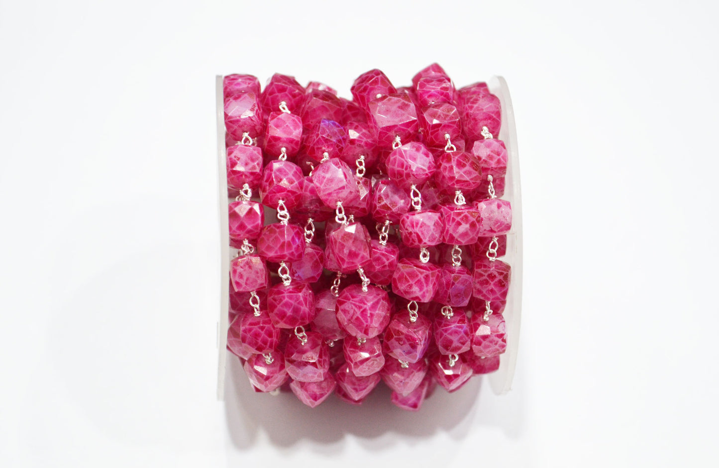 Ruby Rainbow Moonstone Rustic Style Color Coated 3D Box Cube Shape Rosary Beaded Chain , 6 - 8 mm , RB-7373