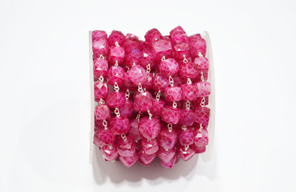 Ruby Rainbow Moonstone Rustic Style Color Coated 3D Box Cube Shape Rosary Beaded Chain , 6 - 8 mm , RB-7373