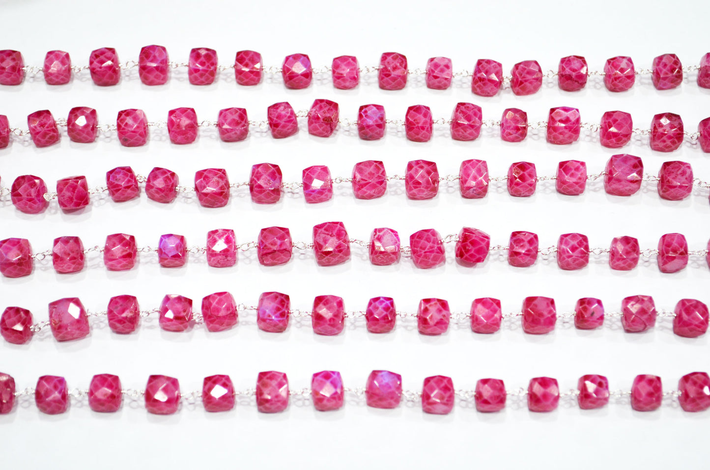 Ruby Rainbow Moonstone Rustic Style Color Coated 3D Box Cube Shape Rosary Beaded Chain , 6 - 8 mm , RB-7373