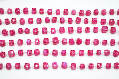 Ruby Rainbow Moonstone Rustic Style Color Coated 3D Box Cube Shape Rosary Beaded Chain , 6 - 8 mm , RB-7373