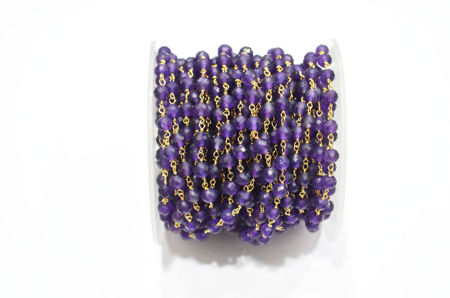 Amethyst Faceted Round Shape Rosary Beaded Chain , 4.50 - 5 mm , RB-7374
