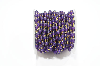 Amethyst Faceted Round Shape Rosary Beaded Chain , 4.50 - 5 mm , RB-7374
