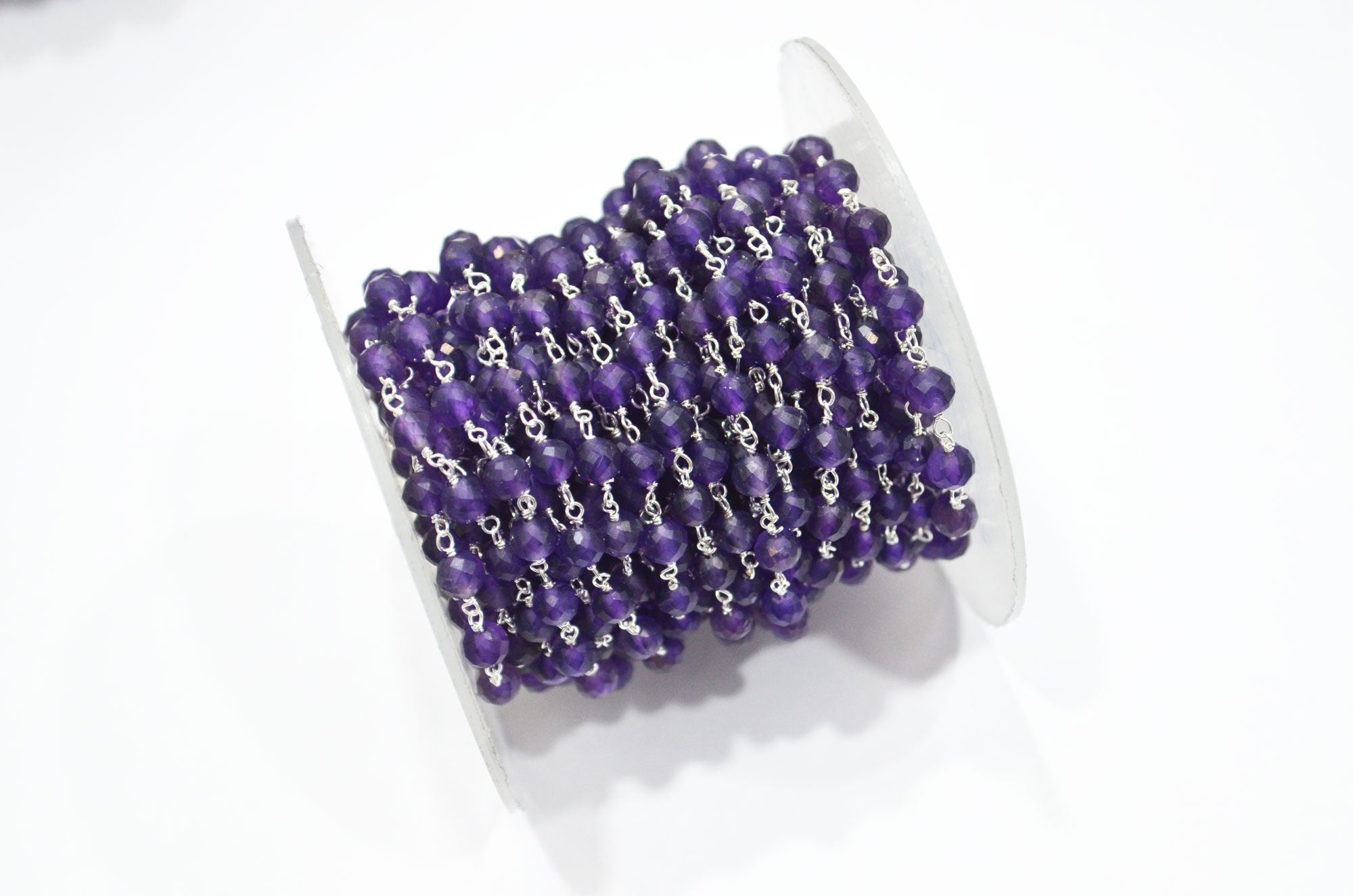 Amethyst Faceted Round Shape Rosary Beaded Chain , 4.50 - 5 mm , RB-7374