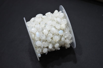 Rainbow Moonstone Organic Rustic Coin Cut Rosary Beaded Chain , 7 - 9 mm , RB-7375