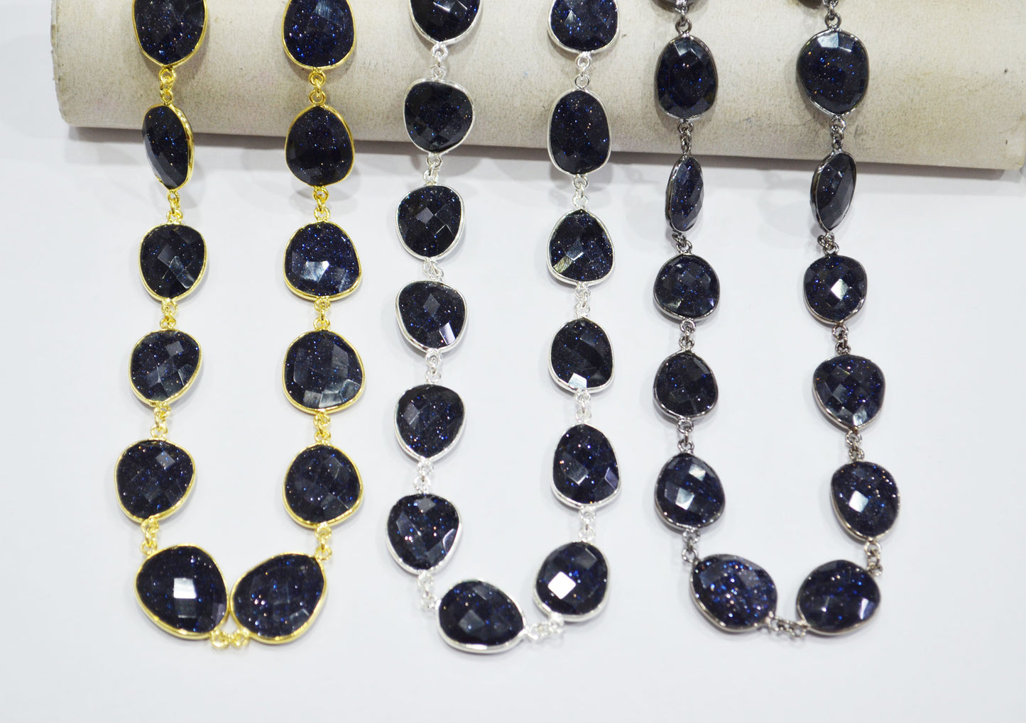 Synthetic Blue Sunstone Faceted Slice Shape Connector Chain , 11x14 - 18x21 mm , RB-7378