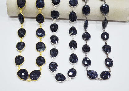 Synthetic Blue Sunstone Faceted Slice Shape Connector Chain , 11x14 - 18x21 mm , RB-7378