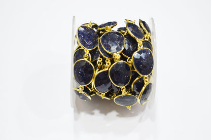 Synthetic Blue Sunstone Faceted Slice Shape Connector Chain , 11x14 - 18x21 mm , RB-7378