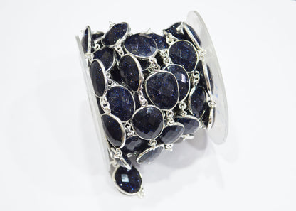 Synthetic Blue Sunstone Faceted Slice Shape Connector Chain , 11x14 - 18x21 mm , RB-7378