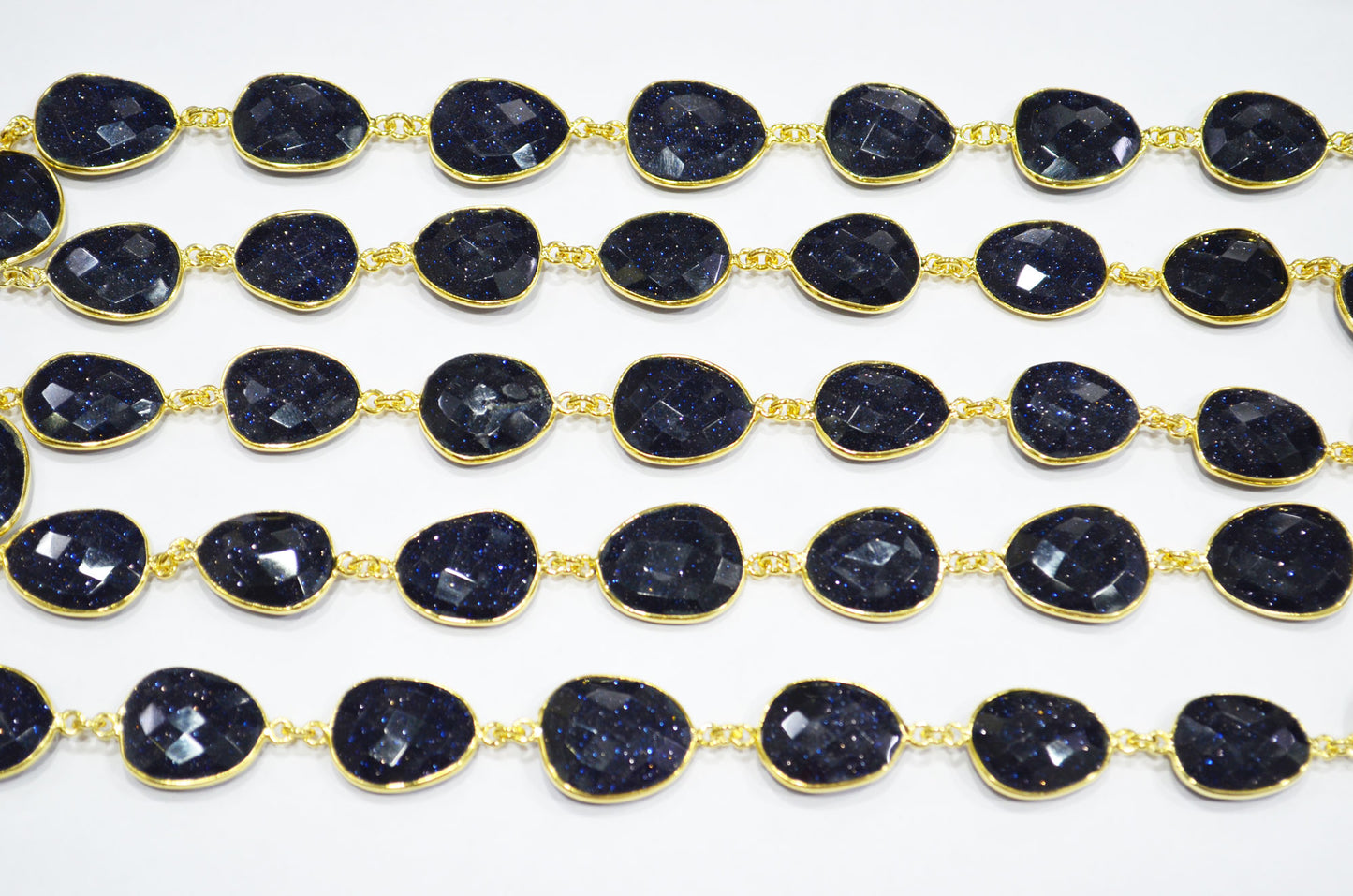 Synthetic Blue Sunstone Faceted Slice Shape Connector Chain , 11x14 - 18x21 mm , RB-7378