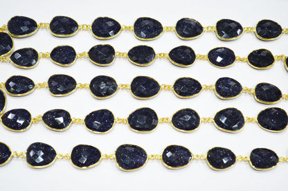 Synthetic Blue Sunstone Faceted Slice Shape Connector Chain , 11x14 - 18x21 mm , RB-7378