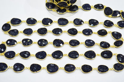 Synthetic Blue Sunstone Faceted Slice Shape Connector Chain , 11x14 - 18x21 mm , RB-7378