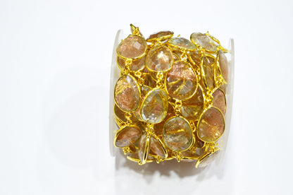 Copper Rutile Faceted Slice Shape Connector Chain , 13x16 - 18x22 mm , RB-7379