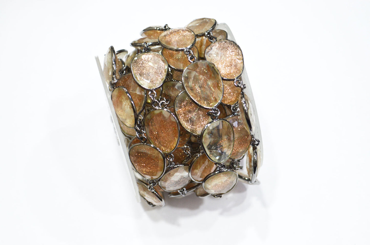 Copper Rutile Faceted Slice Shape Connector Chain , 13x16 - 18x22 mm , RB-7379