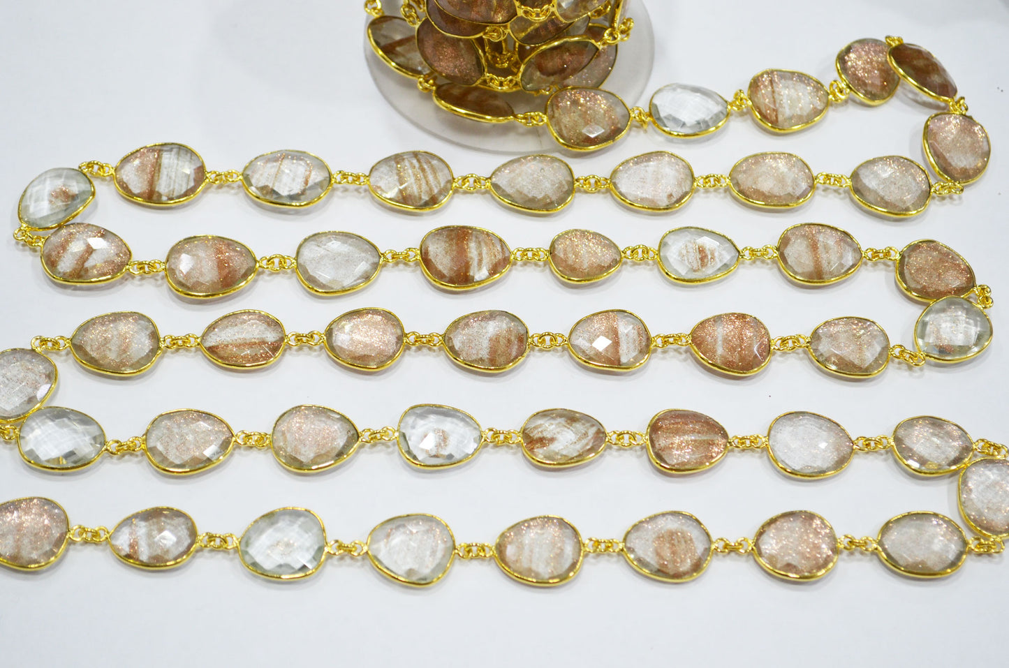 Copper Rutile Faceted Slice Shape Connector Chain , 13x16 - 18x22 mm , RB-7379