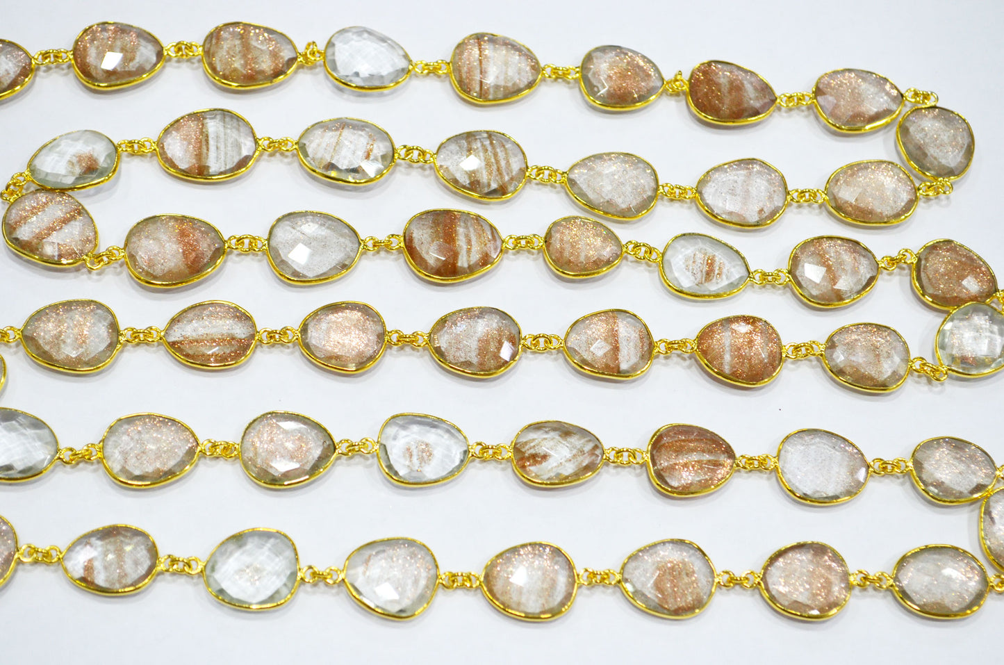 Copper Rutile Faceted Slice Shape Connector Chain , 13x16 - 18x22 mm , RB-7379